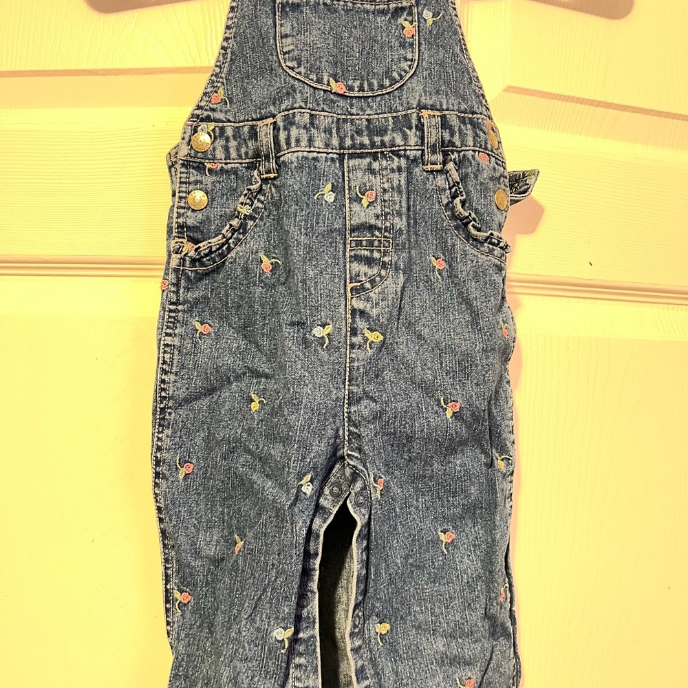 Denim Floral Embroidered Kids Overalls